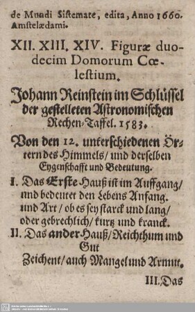 XII. XIII. XIV. Figurae duodecim Domorum Coelistium.