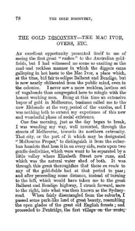 THE GOLD DISCOVERY - THE MAC IVOR, OVENS, ETC.