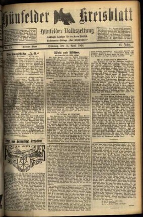 Zweite Ausgabe vom Samstag, den 14. April 1928.