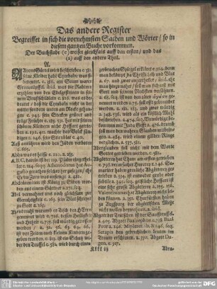 Das ander Register, Begreiffet in sich die vornehmsten Sachen und Wörter, so in diesem gantzen Buche vorkommen