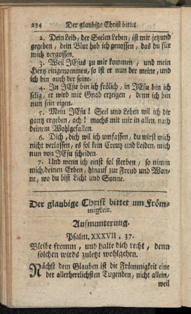 Der glaubige Christ bittet um Frömmigkeit.
