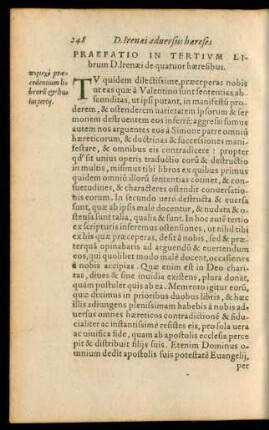 Praefatio In Tertium Librum D. Irenaei de quatuor haeresibus.