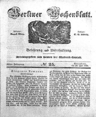 No. 25, Sonnabend, den 23. Juni 1838.