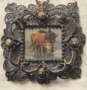 Rindergespann auf dem Eis. Miniatur aus der Sammlung Loewe