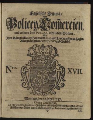 Nro. XVII, Montags, den 22. April 1737