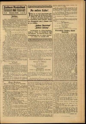 Zweite Ausgabe vom Samstag, den 08. Dezember 1917.