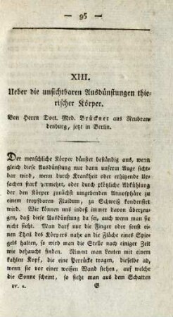 XIII. Ueber die unsichtbaren Ausdünstungen thierischer Körper
