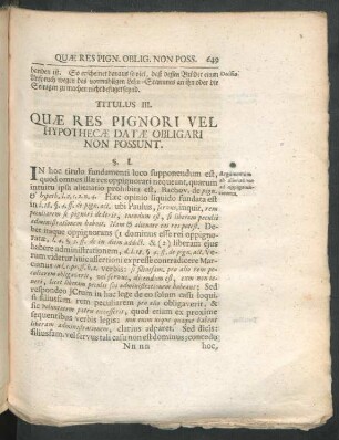Titulus III. Quae Res Pignori Vel Hypothecae Datae Obligari Non Possunt