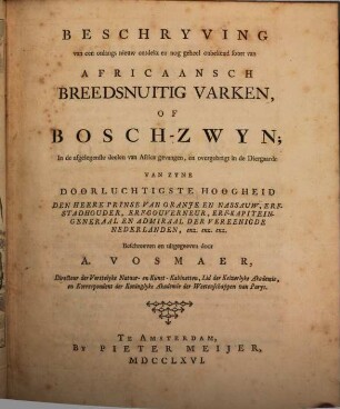 Beschryving van een africanisch Boschzwyn