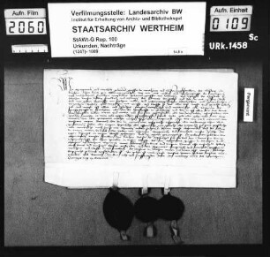 Margarete und Mechthild geb. Gräfinnen zu Wertheim, Klosterfrauen zu Kirchheim, verzichten mit Wissen der Äbtissin, Magdalene von Öttingen, auf ihr väterliches und mütterliches Erbe.