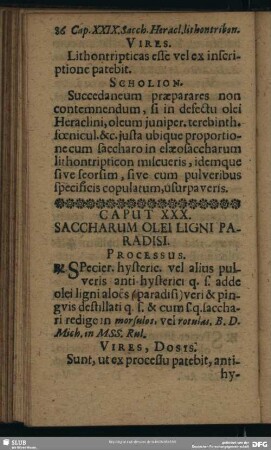 Caput XXX. Saccharum Olei Ligni Paradisi