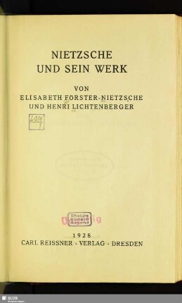Nietzsche und sein Werk