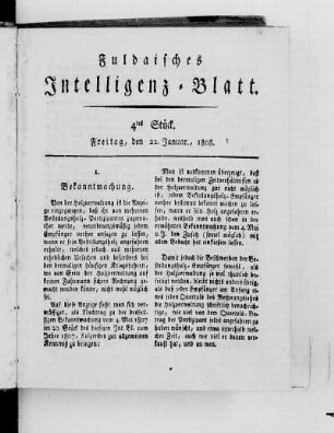 4tes Stück, Ausgabe vom 22. Januar 1808
