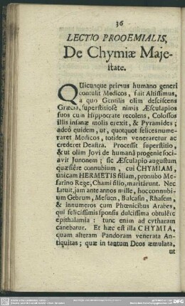 Lectio Prooemialis De Chymiae Majestate