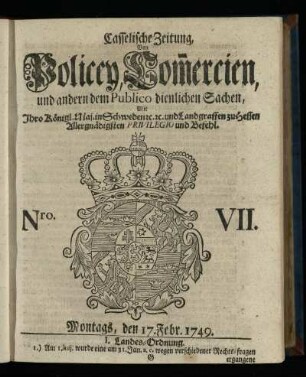 Nro. VII, Montags, den 17. Febr. 1749