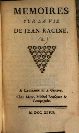 Lettres de Racine et mémoires sur sa vie, 2