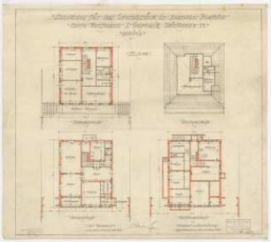 Landhaus Gurewitz, Berlin-Spandau: Grundrisse Kellergeschoss, Ergeschoss, Obergeschoss und Dachgeschoss 1:100
