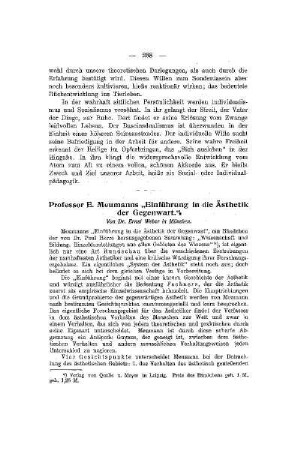 Professor E. Meumanns "Einführung in die Ästhetik der Gegenwart"