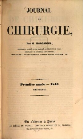 Journal de chirurgie. 1. 1843