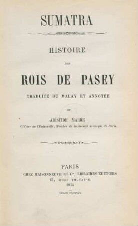 Sumatra : histoire des Rois de Pasey