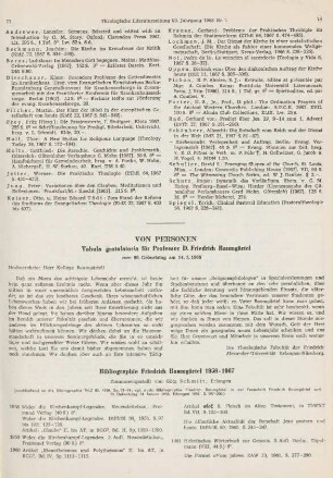 Tabula gratulatoria für Professor D. Friedrich Baumgärtel zum 80. Geburtstag am 14.1.1968