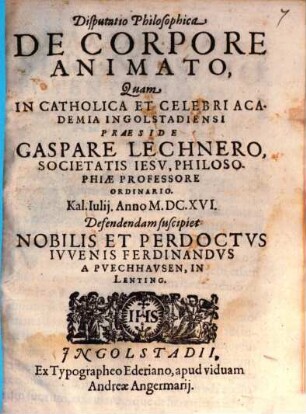 Disp. philos. de corpore animato