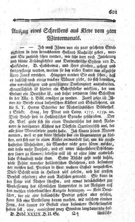 Auszug eines Schreibens aus Kleve vom 9ten Wintermonats. - Auszug eines Schreibens aus Mannheim.