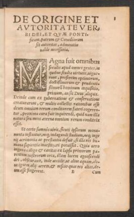 De Origine Et Autoritate Verbi Dei, Et Quae Pontificum, patrum et Conciliorum sit autoritas, admonitio valde necessaria.