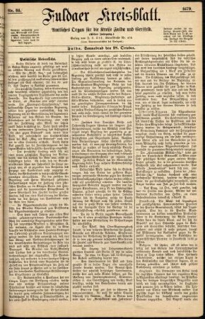 Erste Ausgabe vom Samstag, den 18. Oktober 1879.