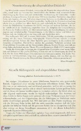 15: Aktuelle Bildungsziele und altsprachlicher Unterricht : Vortrag gehalten Reinhardswaldschule 4.10.71