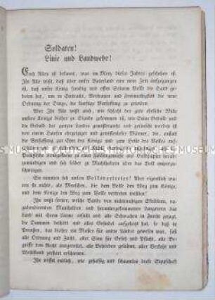 Aufruf an die preußischen Soldaten zur Treue gegenüber dem König
