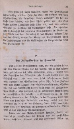 IV. Das Antichristenthum der Humanität.