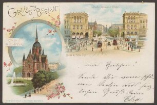 Ansichtskarte Heilig-Kreuz-Kirche, Hallesches Tor und Belle-Alliance-Platz