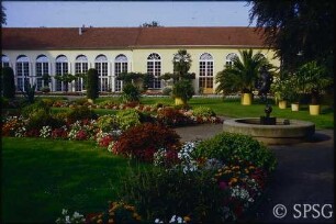 Potsdam, Neuer Garten, Sommerbepflanzung im Blumengarten vor der Orangeris.