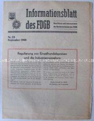 Informationsblatt des FDGB zur Regulierung von Einzelhandelspreisen und zur Industriepreisreform