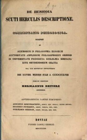De Hesiodia scuti Herculis descriptione : Commentatio philologica