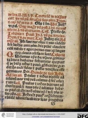 Iohannis et Pauli in primis vesperis psalmi feriales, hymnus et versi de martyribus