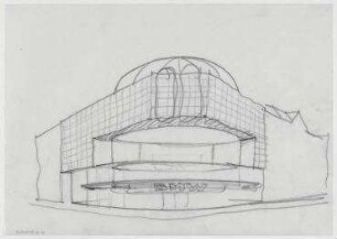 Wettbewerb Wohn- und Geschäftshaus, BMW-Haus, 1. und 2. Stufe (nicht realisiert) – Perspektivansicht. Berlin-Charlottenburg, Kurfürstendamm 31, Uhlandstraße 177/178