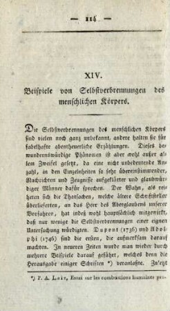 XIV. Beispiele von Selbstverbrennungen des menschlichen Körpers