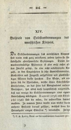 XIV. Beispiele von Selbstverbrennungen des menschlichen Körpers