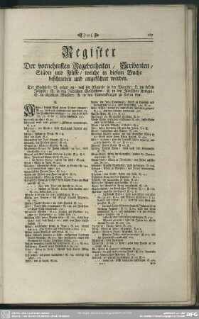 Register Der vornehmsten Begebenheiten, Scribenten, Städte und Flüsse, welche in diesem Buche beschrieben und angeführet werden