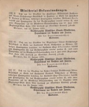 12. Ministerial-Bekanntmachung, den Wechsel in der Hauptagentur der Aachen-Leipziger Versicherungs-Aktien-Gesellschaft betreffend