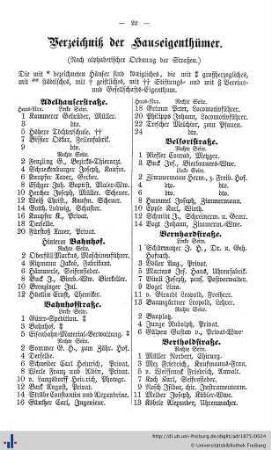 Verzeichniß der Hauseigenthümer, Straßenverzeichniß.