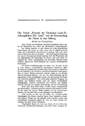 Der Verein "Freunde der Deutschen Land-Erziehungs-Heime (Dr. Lietz)" und die Umwandlung der Heime in eine Stiftung : Bericht der Vereinsleitung