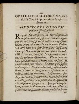 Oratio Dn. Rectoris D. Crocii in promotione Magistrorum