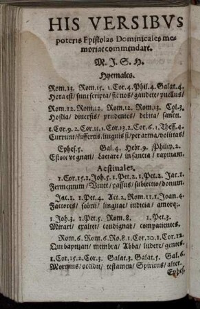 His Versibus poteris Epistolas Dominicales memoriae commendare