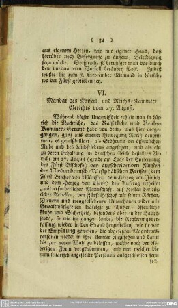VI. Mandat des Kaiserl. und Reichs-Kammer-Gerichts vom 27. August
