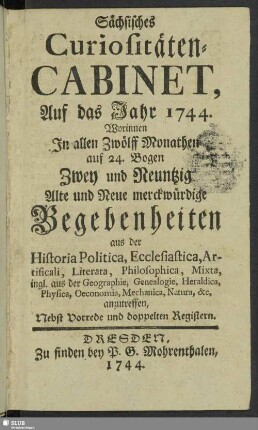 1744: Historische alte und neue Curiosa Saxonica