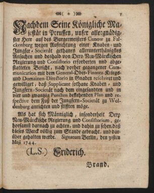 Nachdem Seine Königliche Majestät in Preussen, ...