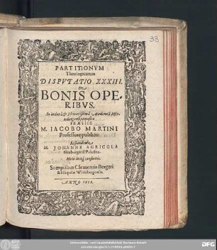 Partitionum Theologicarum Disputatio XXXIII. De Bonis Operibus